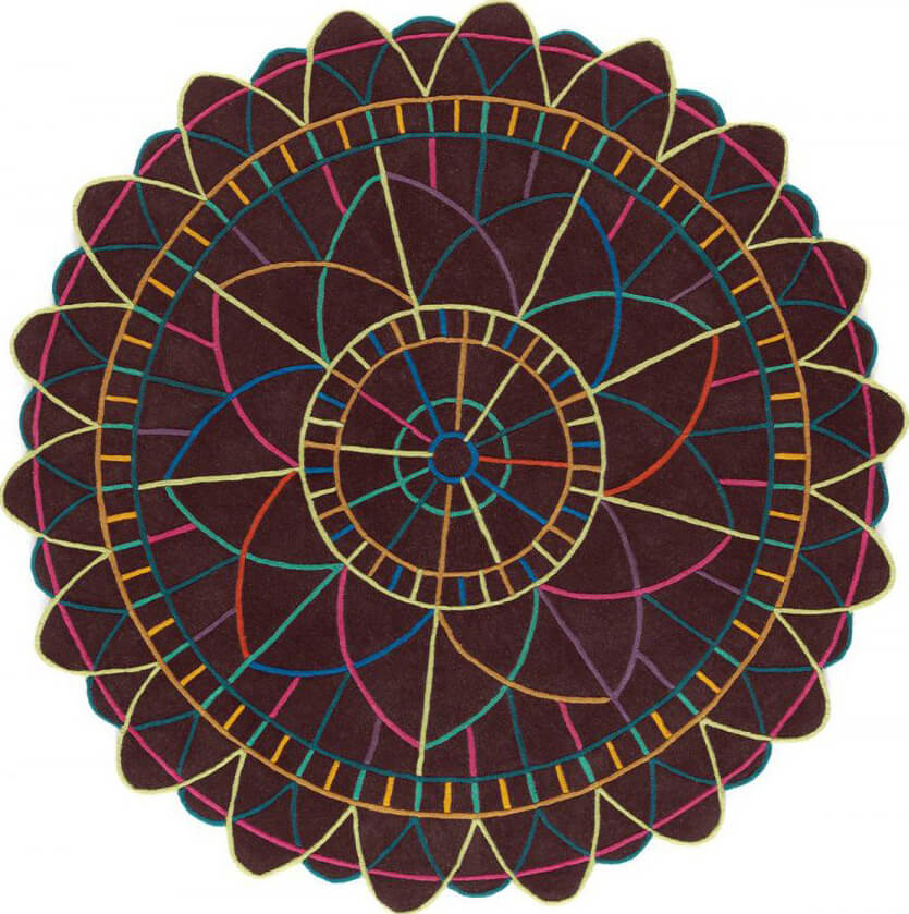 Round Multi / Brown Wool Rug Ø220 cm