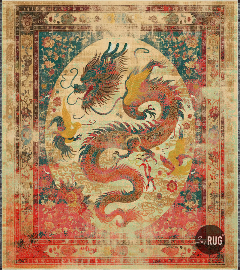 Samurai Faded Green Red Rug