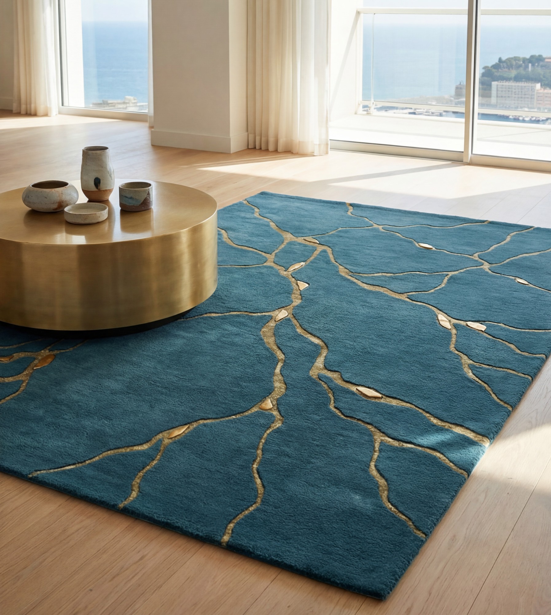 Golden Veins Blue Rug