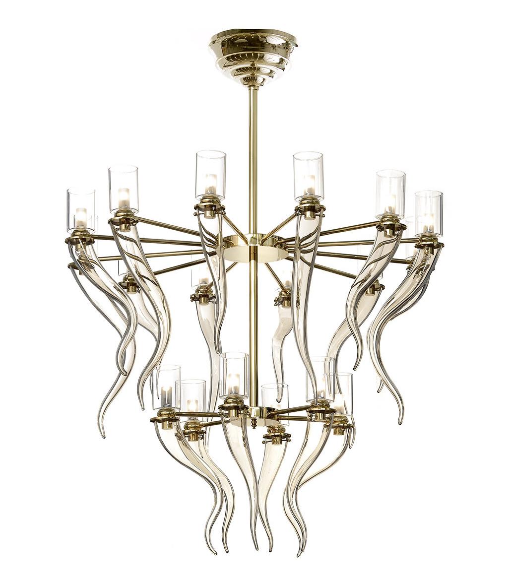 Murano Horn Chandelier in Soft Gold