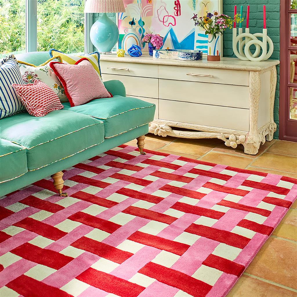 Basket Weave Coral/Rose Rug