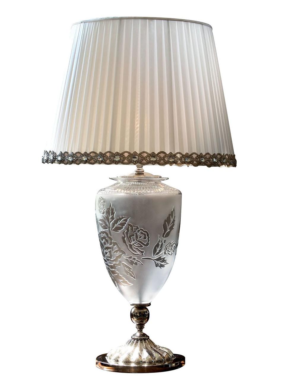Table Lamp with Carved Crystal Flowers