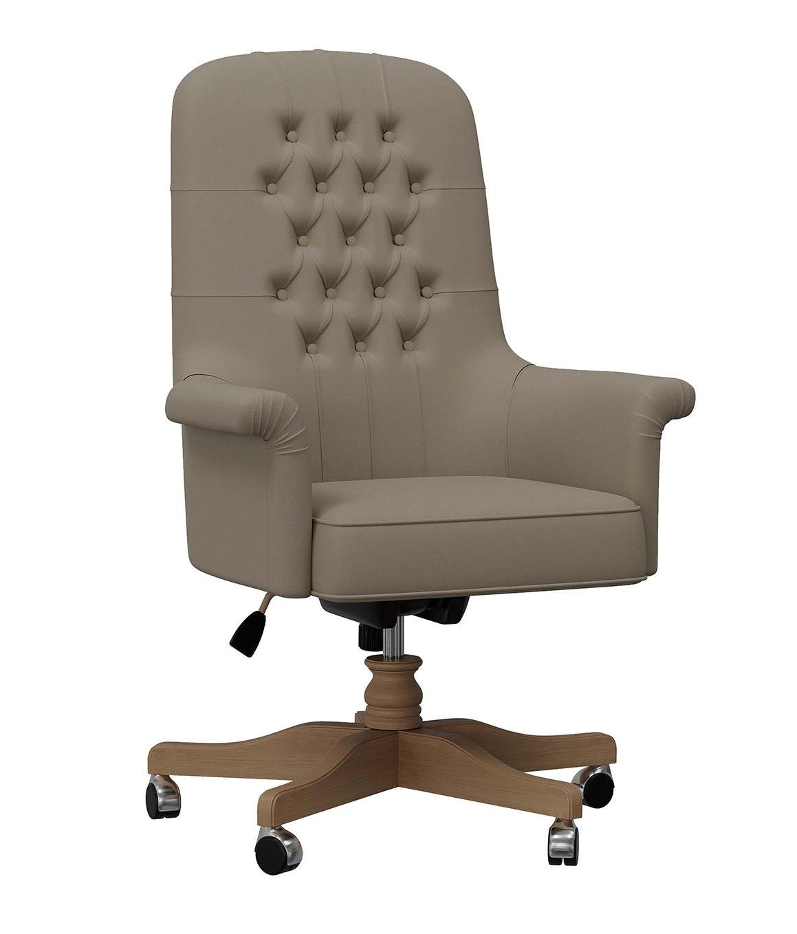 Swivel Office Armchair with Wooden Base