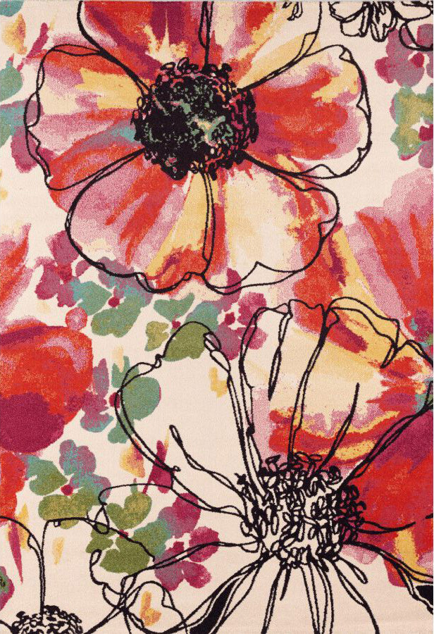 Heat-Set 100% Polypropylene Red Floral Rug Capri 32041/6270