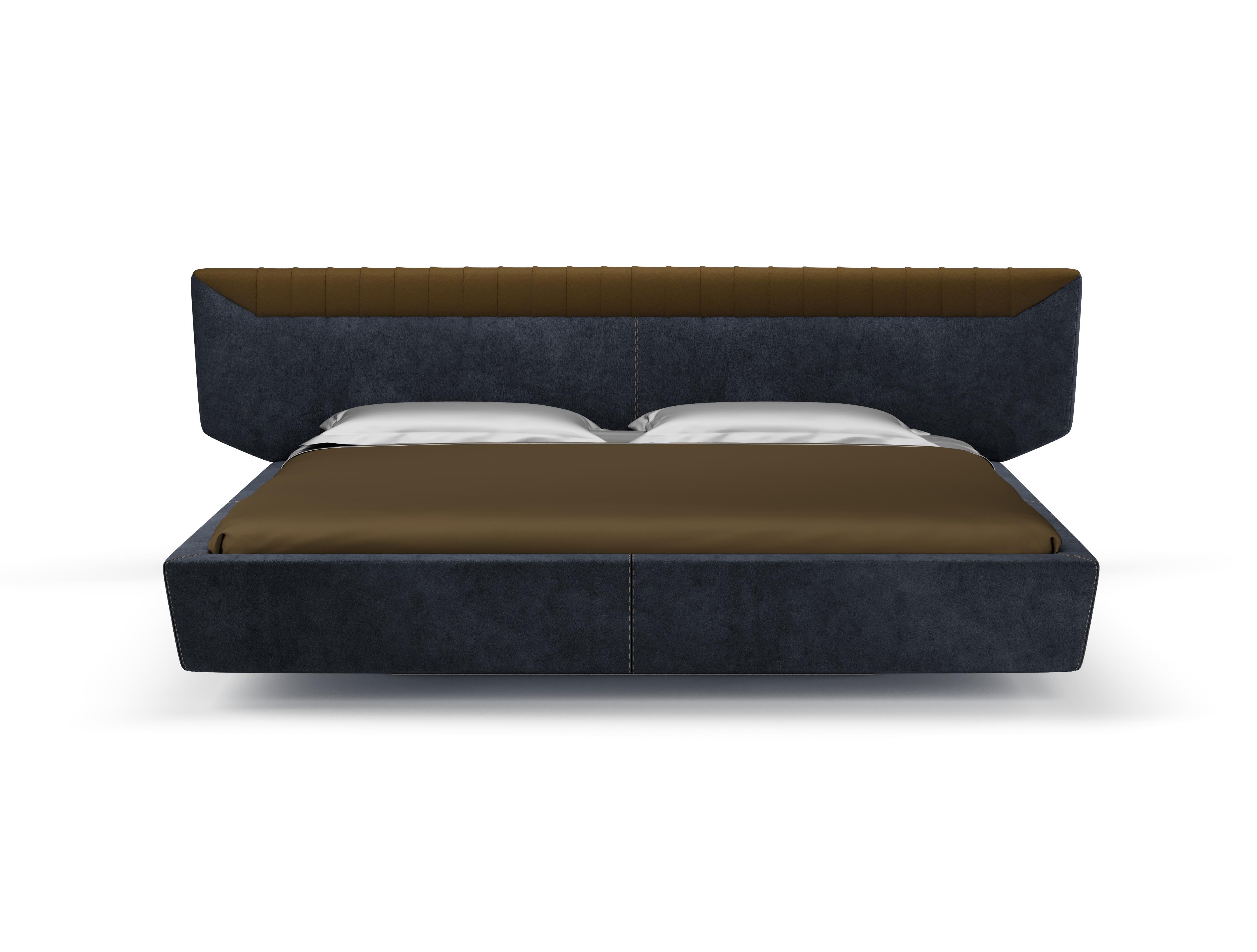 Libra Bed in Dark Blue Upholstery
