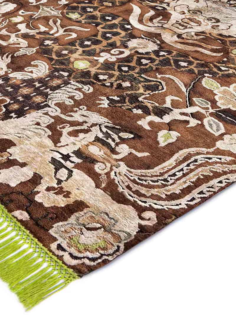 Dragon Green / Beige Hand-Knotted Rug