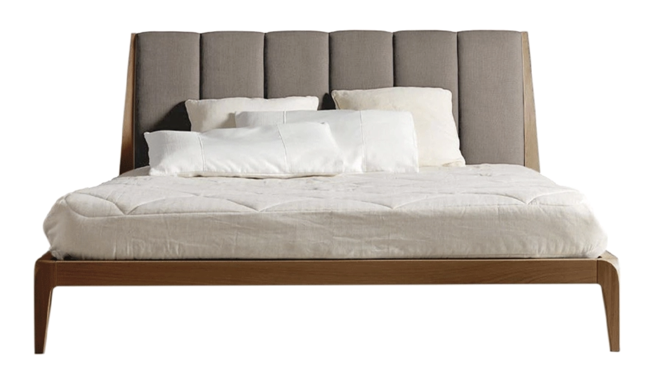 Verso Nord Innovative Modern Bed | Finishing: Grey solid walnut | Upholstery: Linen UNICO NF184 24/2