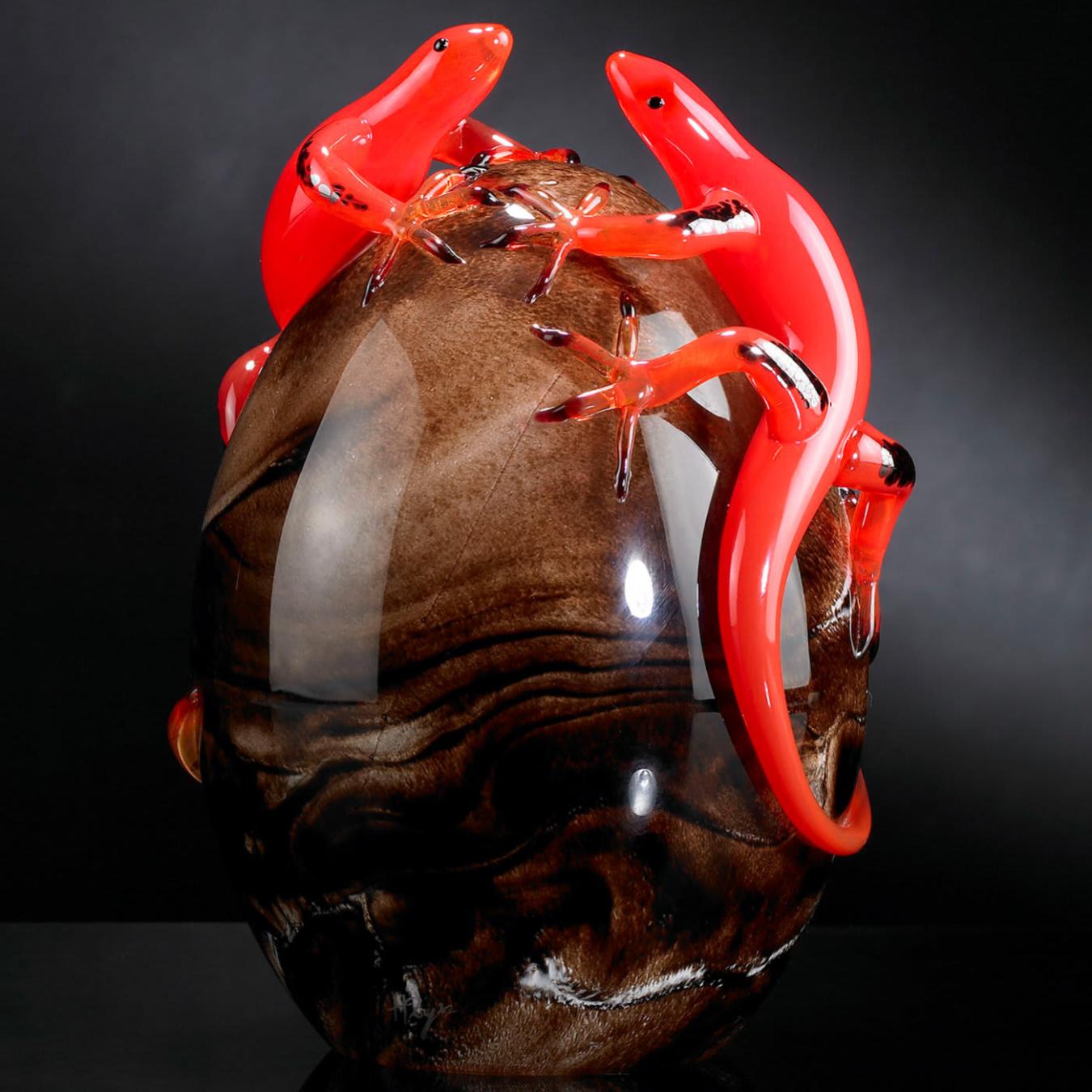 Dark Glass Egg with Red Gecko Detail