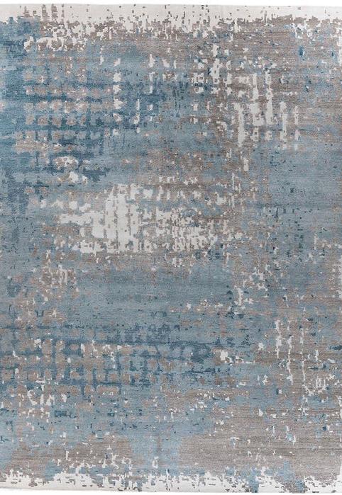 Hand-Knotted Bamboo Silk Abstract Indian Rug