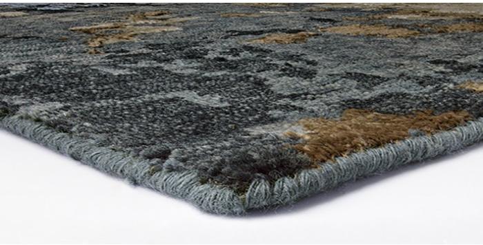 Abstract Charcoal Blue Gold Rug