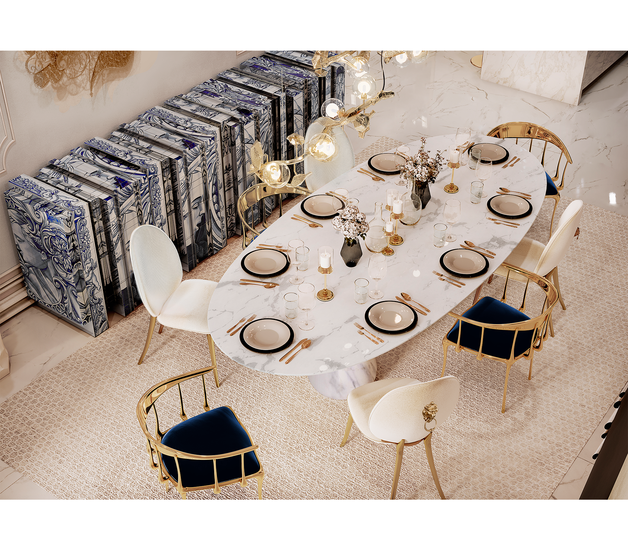 Obsidian Oval XL Estremoz Marble Dining Table