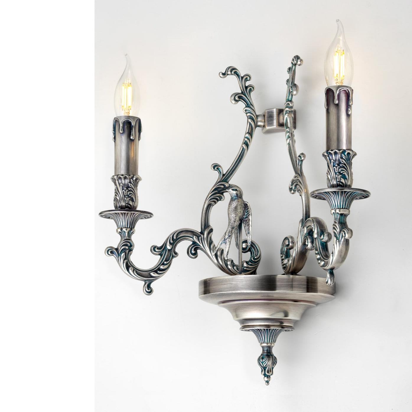 Bird Blue Silver 2-Light Wall Sconce
