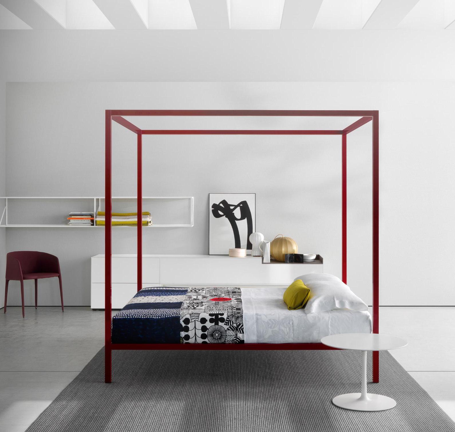 Aluminium Canopy Bed ☞ Structure: Matt Painted Red ☞ Dimensions: 100 x 210 cm