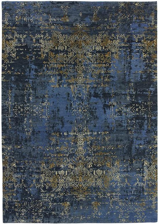 Luxury Abstract Blue Gold Rug ☞ Size: 200 x 300 cm