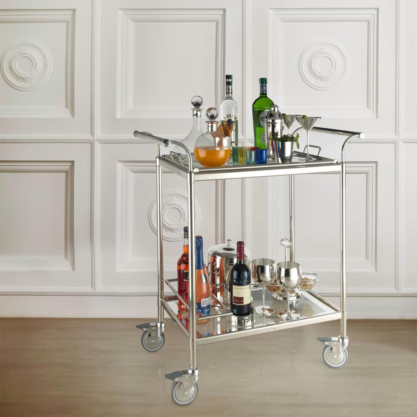 Luxury Silver-Plated Trolley with Removable Tray