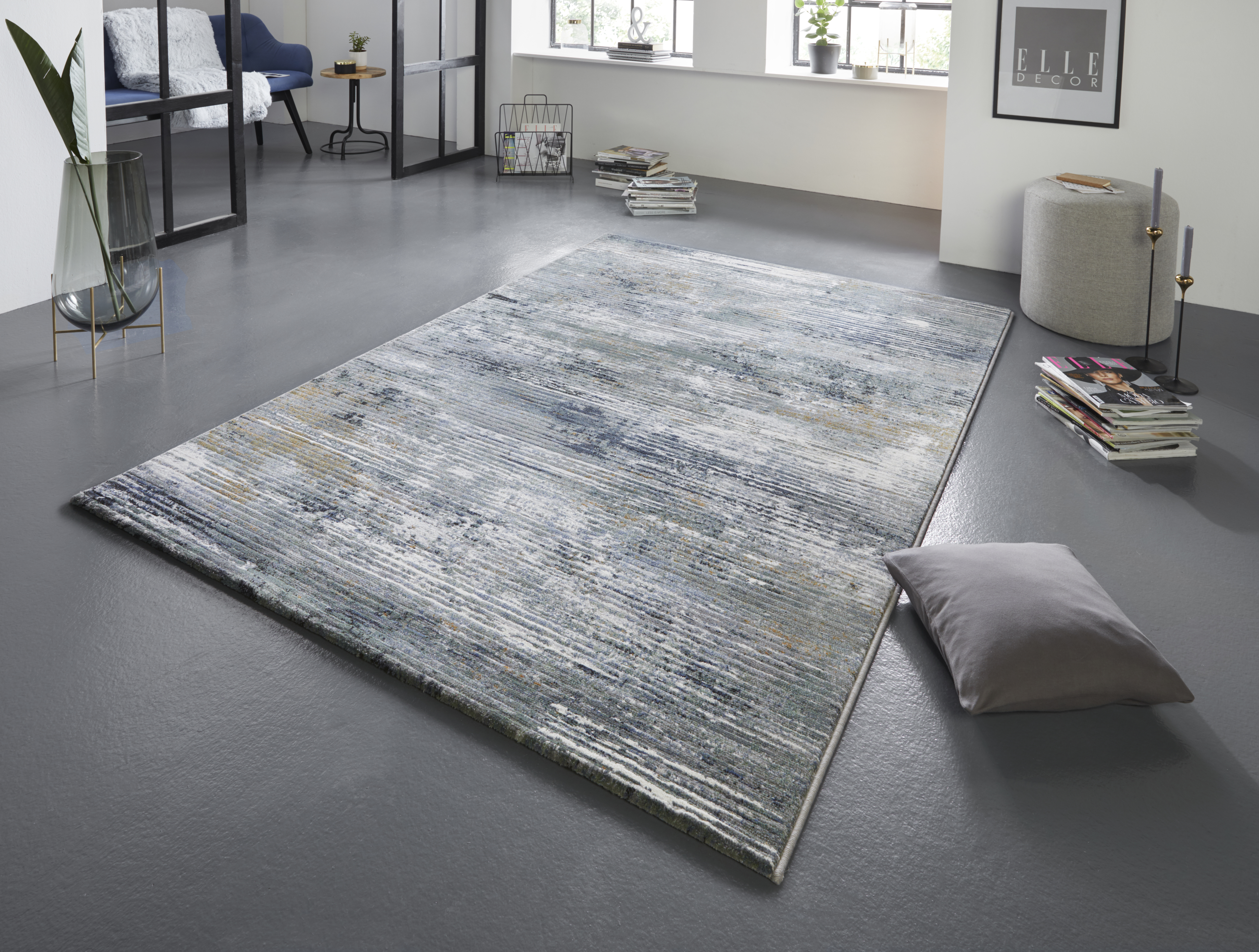 Trappes Silver Blue Green In Washed-out-look Rug