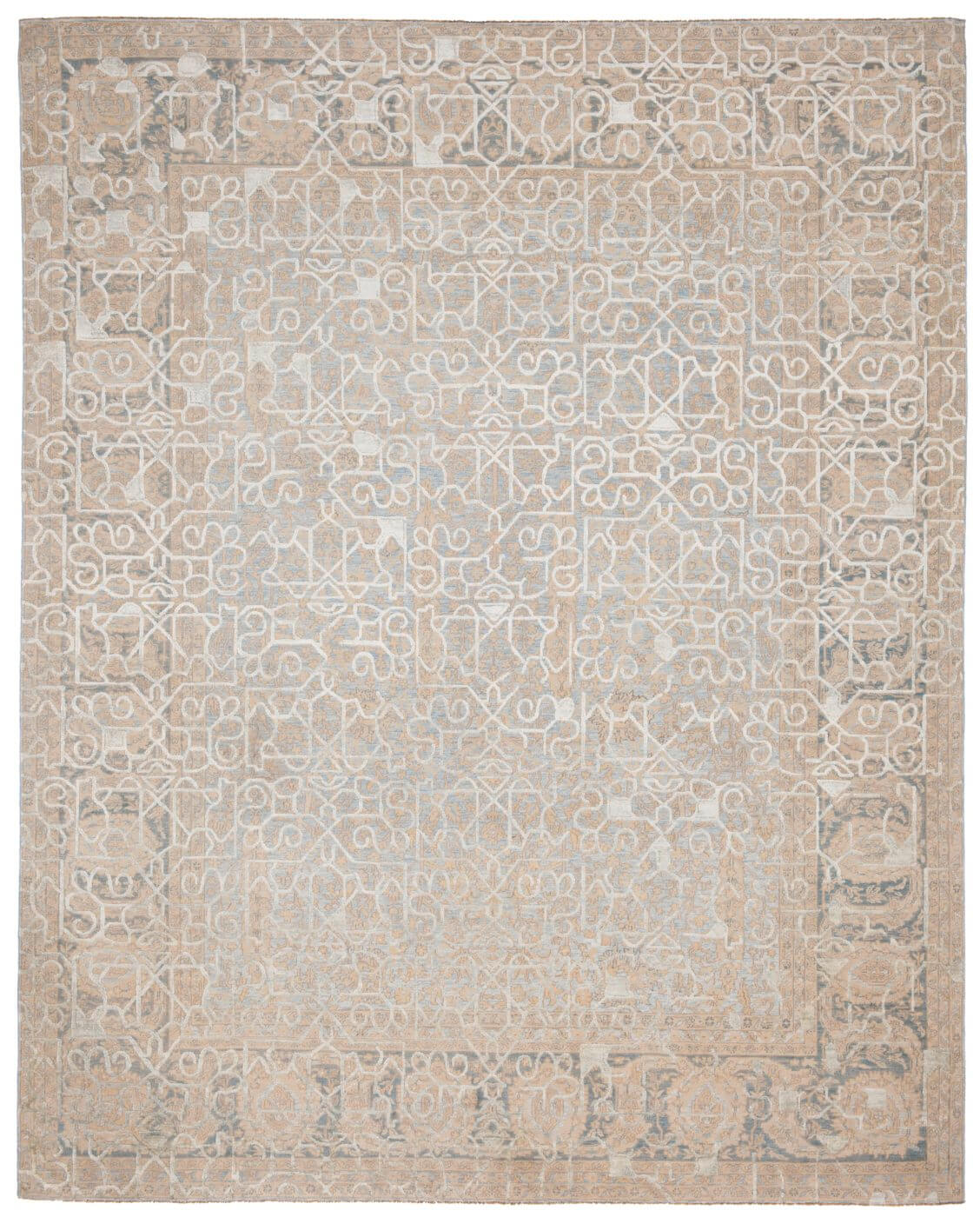 Tabriz Wooster Hayat 1 Skyblue Silvergrey Silk Rug