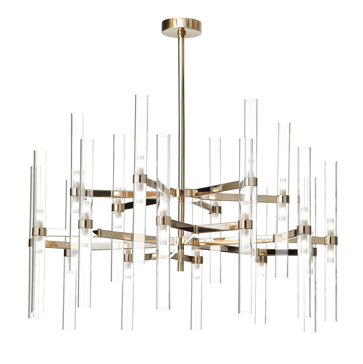 36-Light Soft Gold Glass Cylinder Chandelier