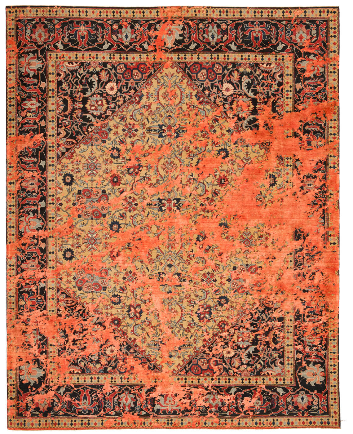 Serapi Queensbury Sky Yellow Neonorange Silk Rug