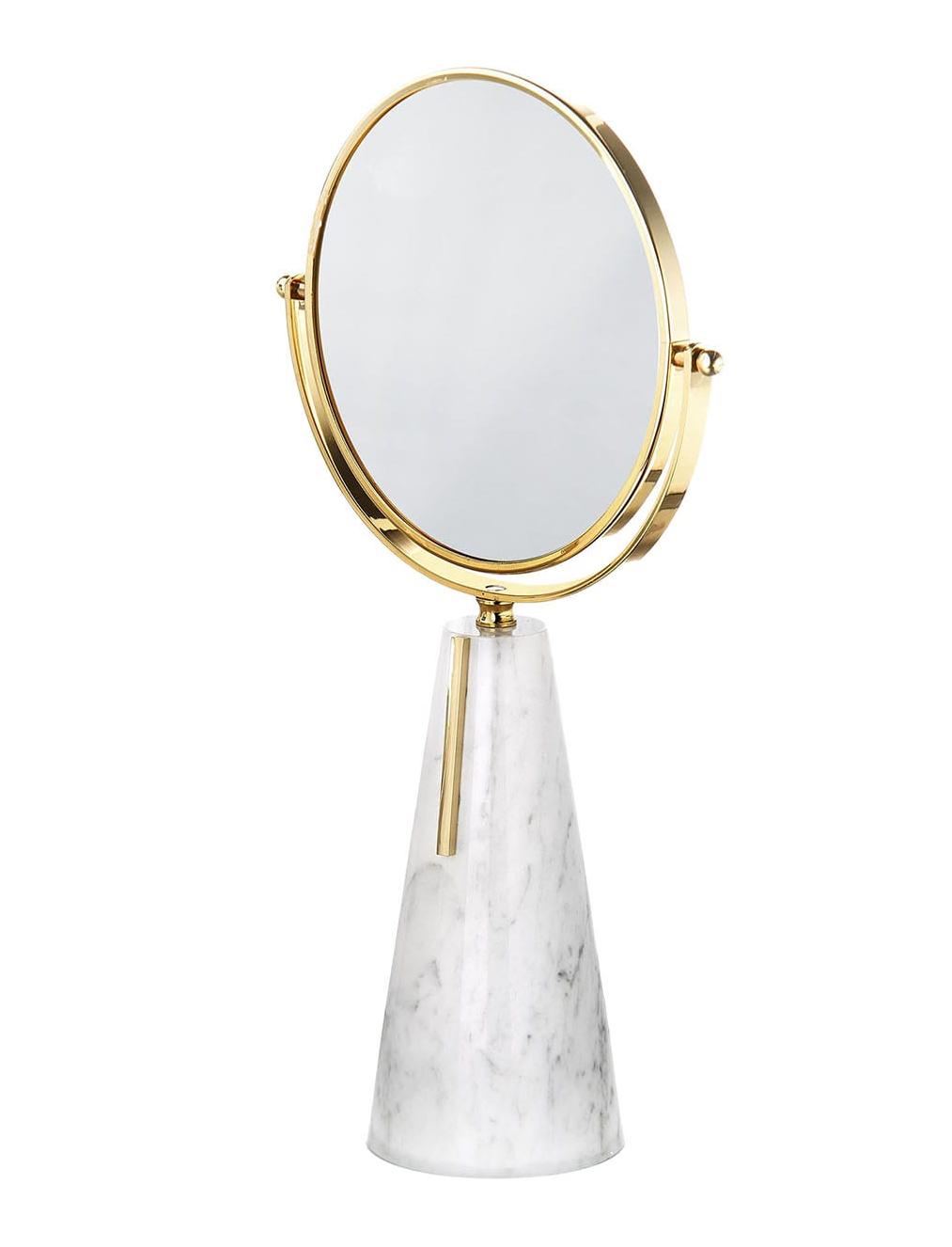 Carrara Marble Table Mirror in 24K Gold Brass