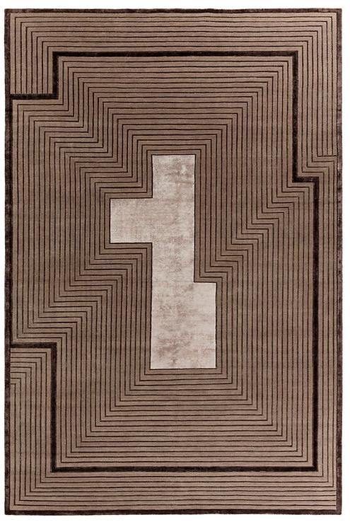 Hand Knotted Brown Frame Wool & Viscose Rug