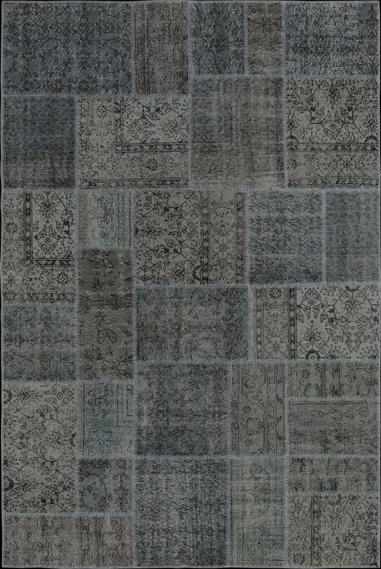 Turkish Overdyed Patchwork Blue Rug Antalya