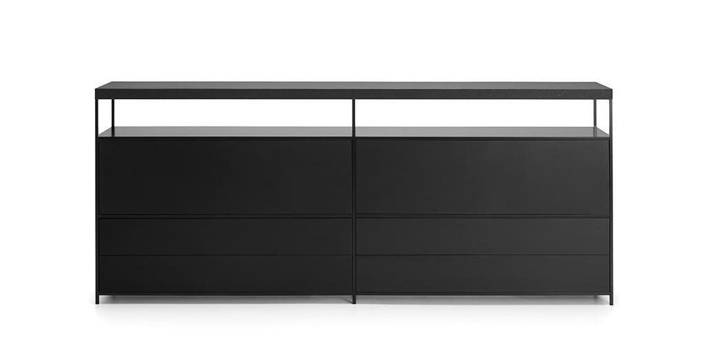 Minima Sideboard ☞ Structure: Matt Painted Graphite Grey ☞ Configuration: SB-3 (Height 100 cm) ☞ Top: Reconstructed Stone Black Slate X132