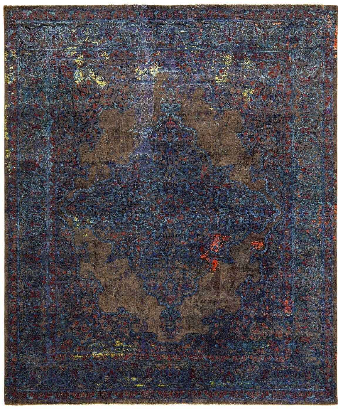 Tabriz Fashion Artwork 8 Brown Blue Silk Rug