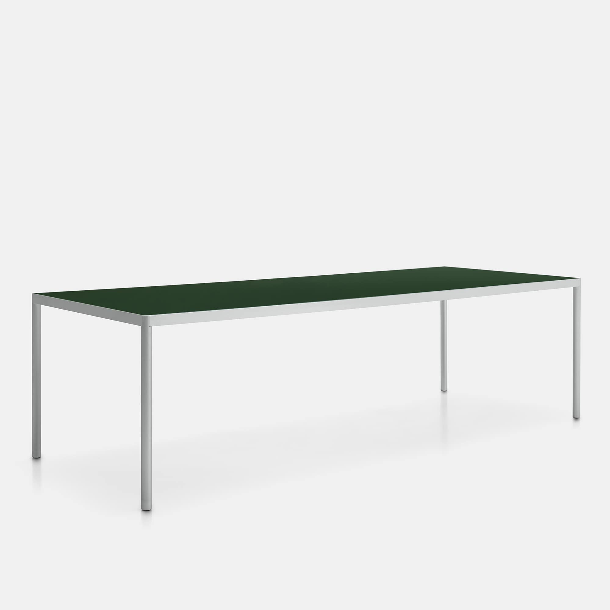 Offset Indoor / Outdoor Table ☞ Use: Indoor ☞ Structure: Brushed Anodised Aluminium X137 ☞ Top: White Back-Painted Glass X139