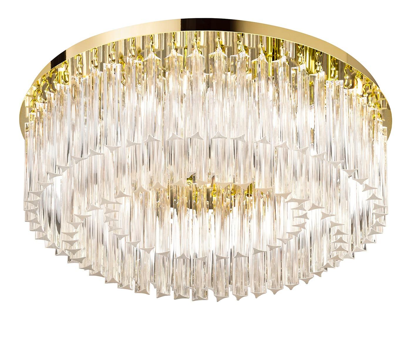 Round Glass Ceiling Lamp in Gold Finish