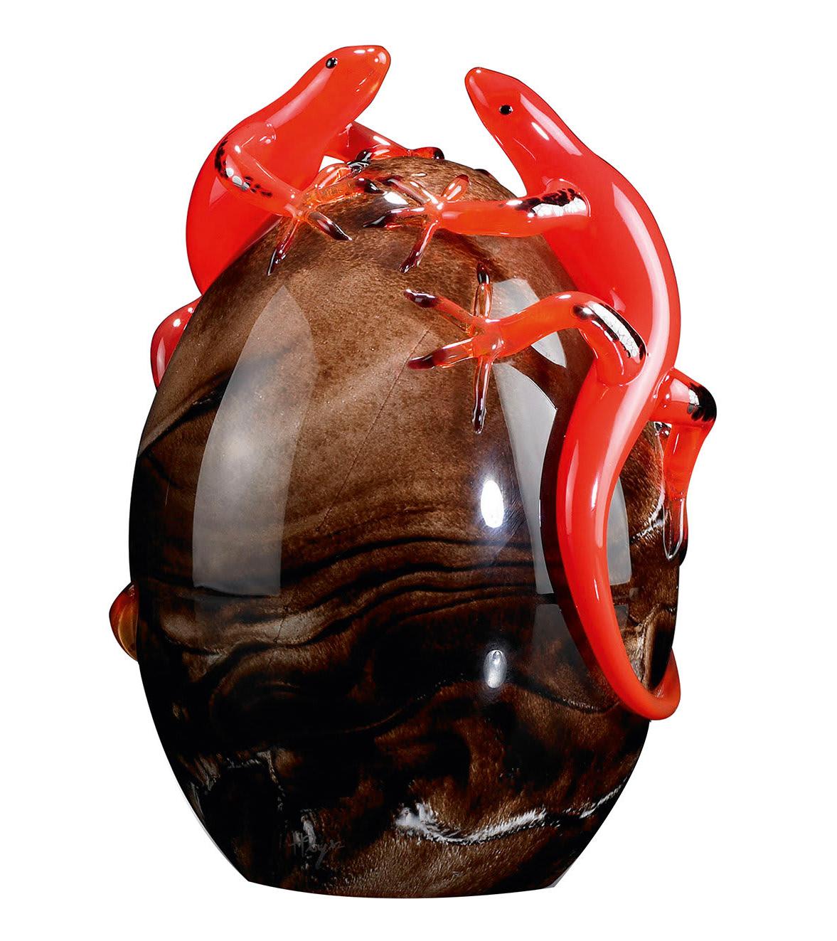 Dark Glass Egg with Red Gecko Detail