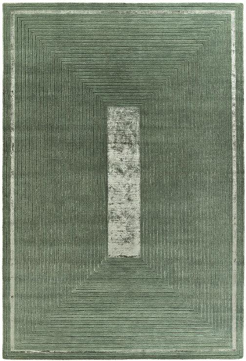 Hand Knotted Green Frame Wool & Viscose Rug