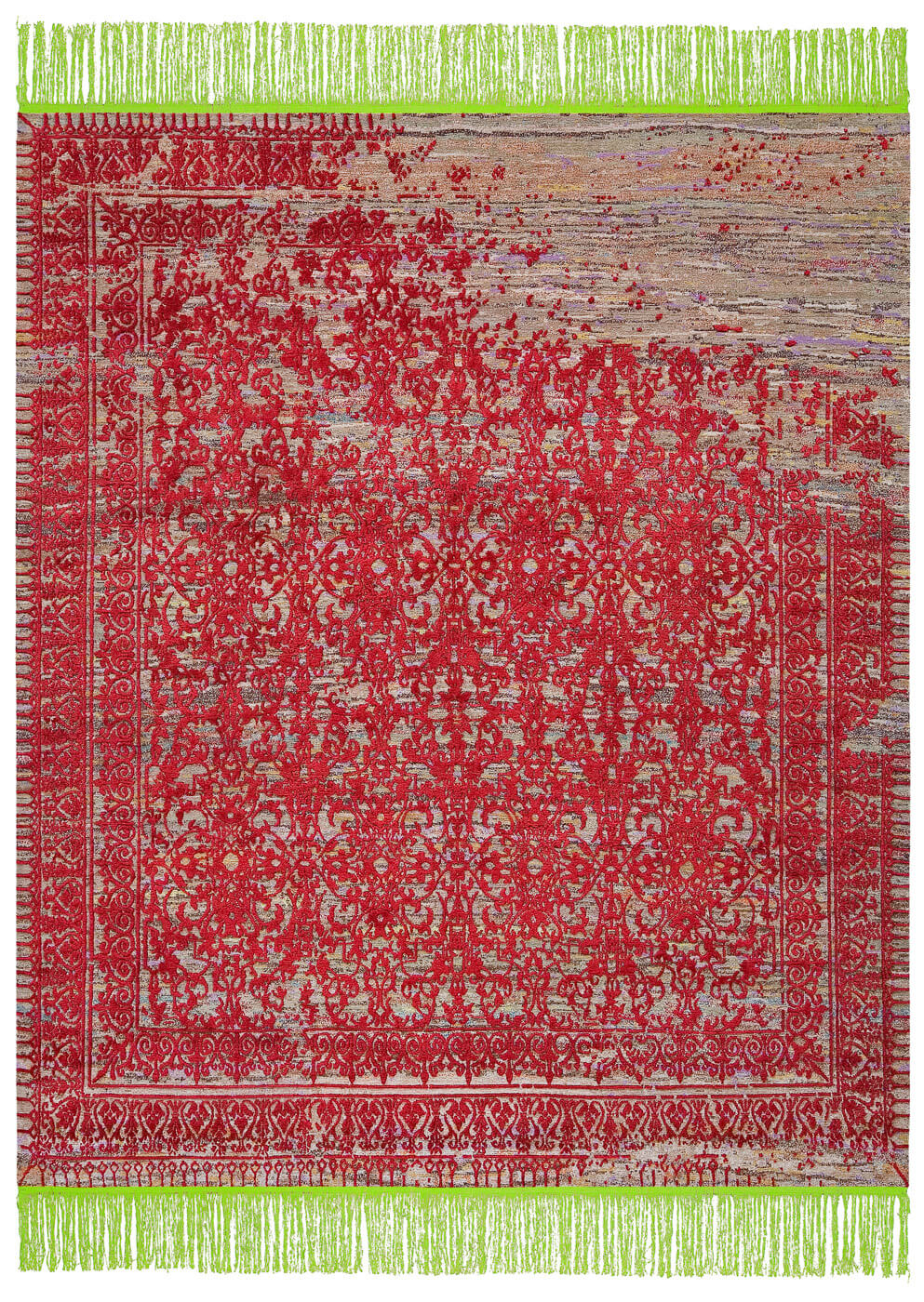 Ferrara Radi Rocked Green Red Rug | Size: 300 x 400 cm