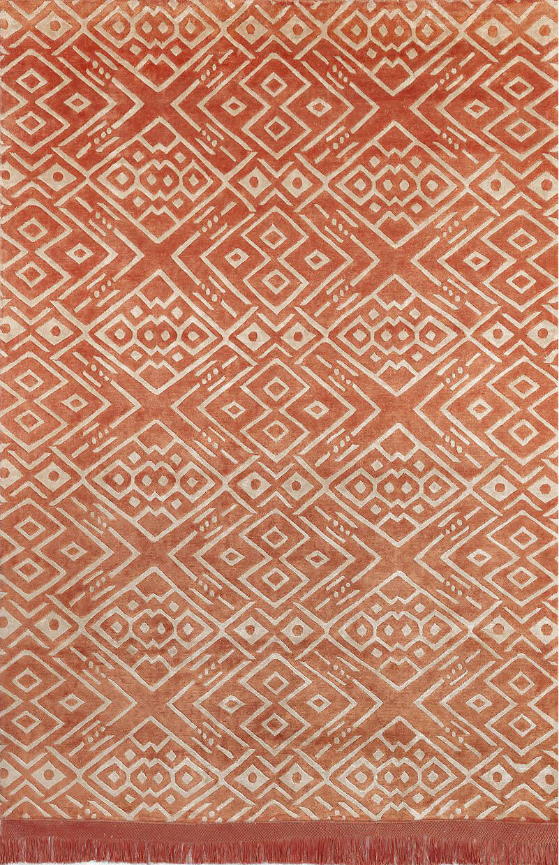 Hand-Knotted Bamboo Silk Orange Rug