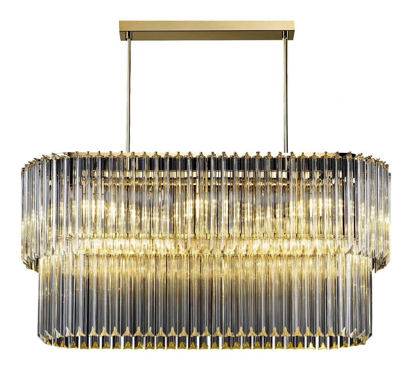 Oval Antique Gold Chandelier with Clear Trihedron Glass