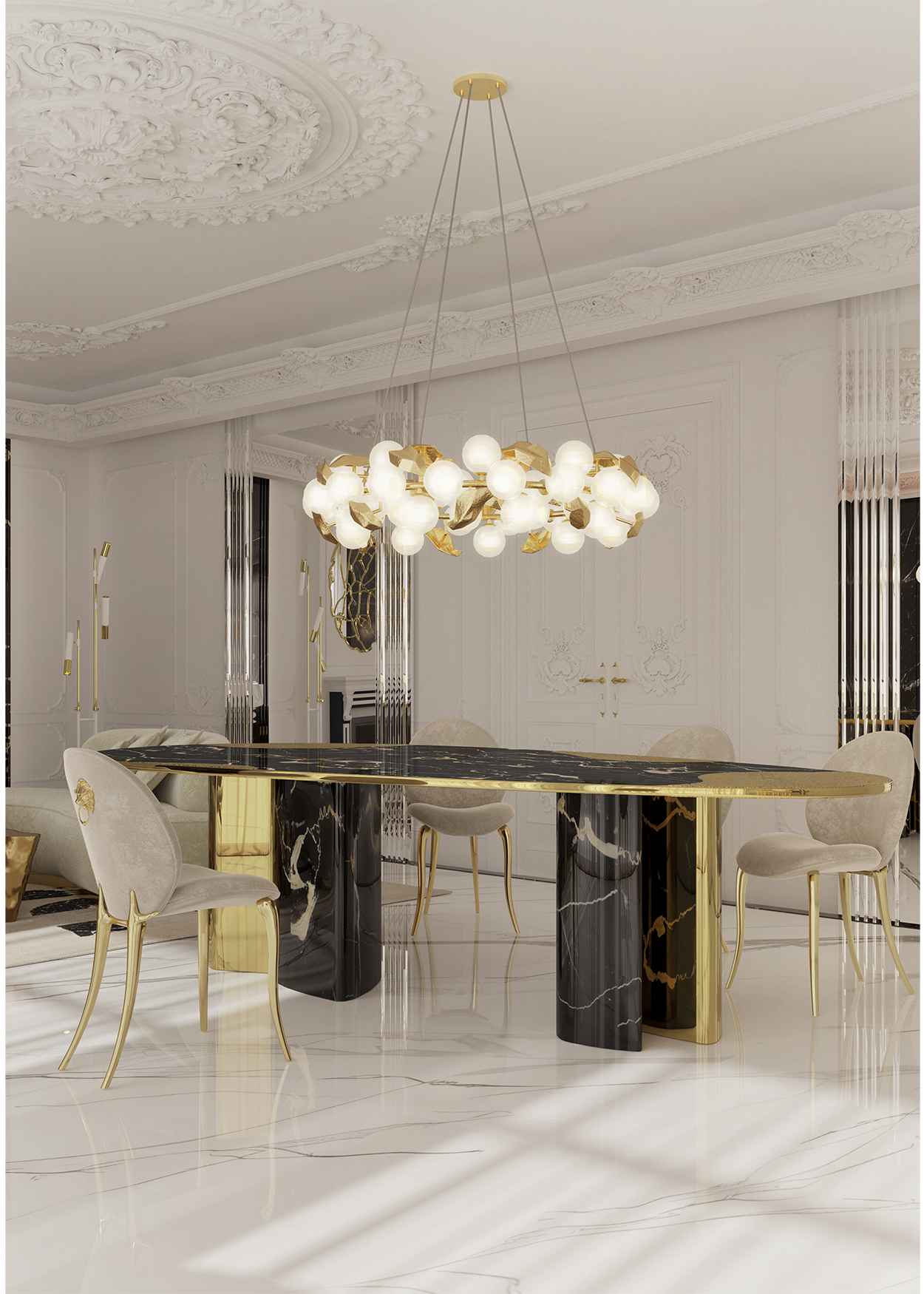 Athena Portoro Marble & Gold Table