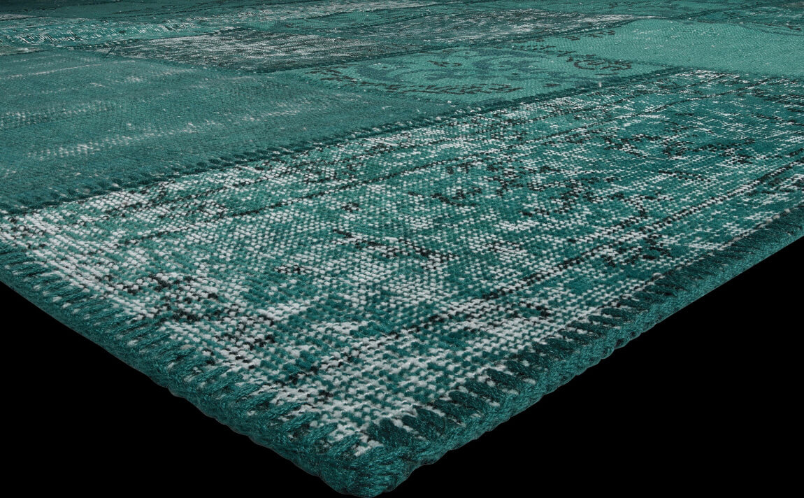 Turkish Overdyed Patchwork Turquoise Wool Rug Antalya