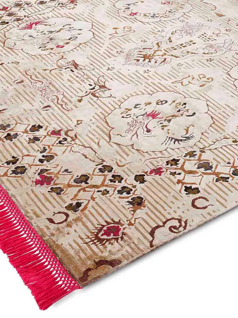 Dragon Pink / Beige Hand-Knotted Rug