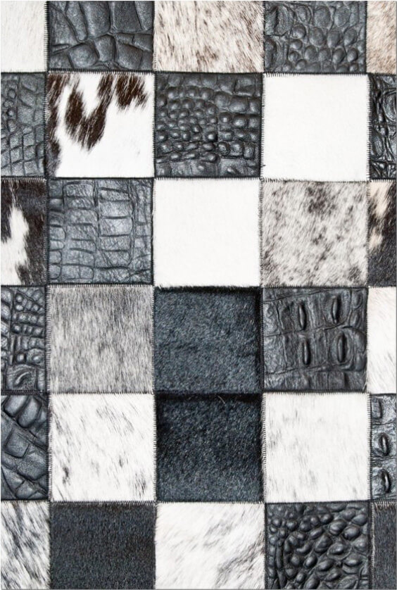 Mosaic Black & White Cowhide Rug