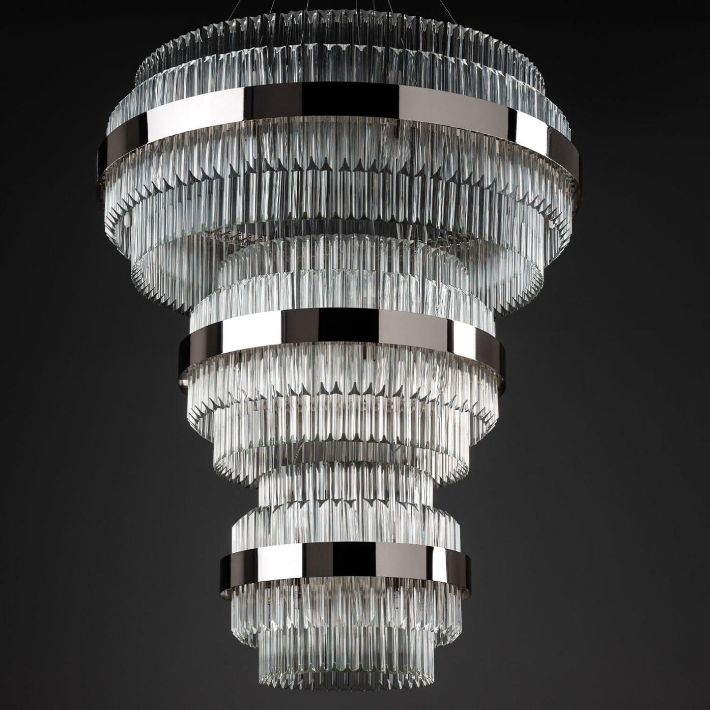 Polished Nickel Round Chandelier with Trihedron Glass