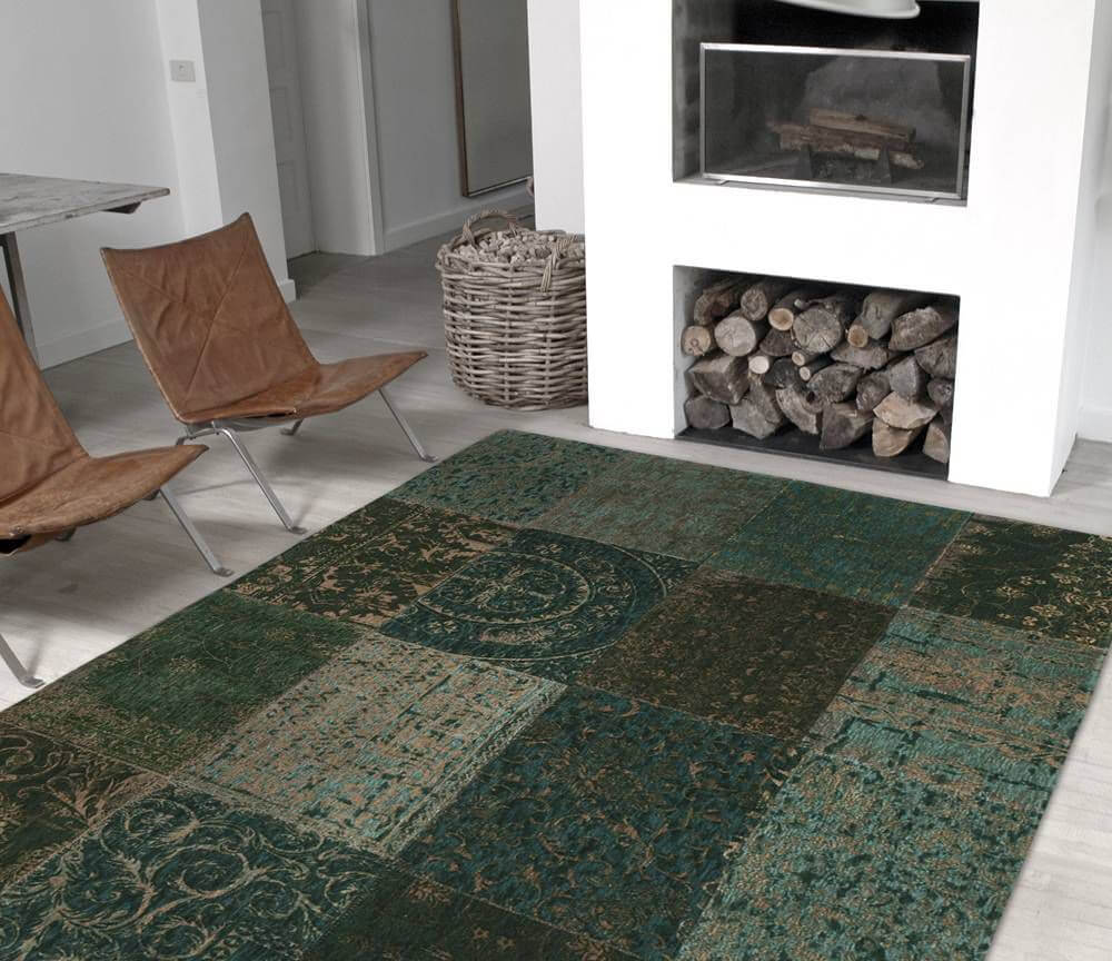 Patchwork Rug Multi Dark Green