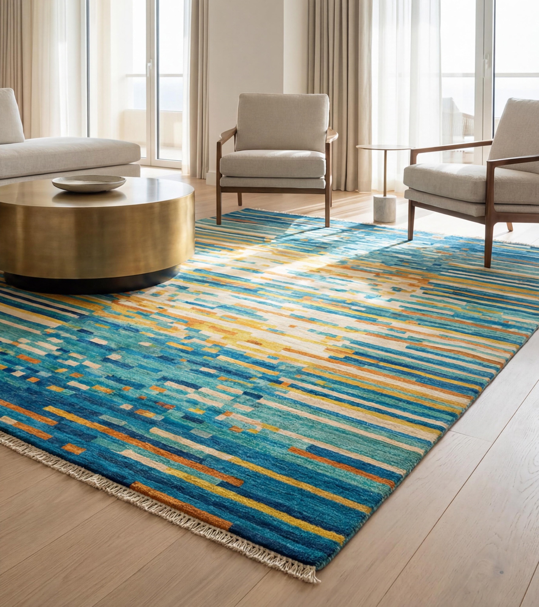 Pixel Wave Teal Rug