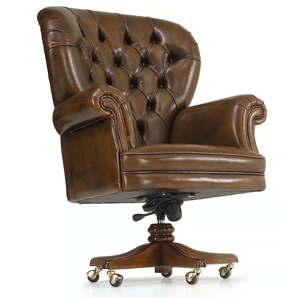 Leather Swivel Armchair with 5-Spoke Base