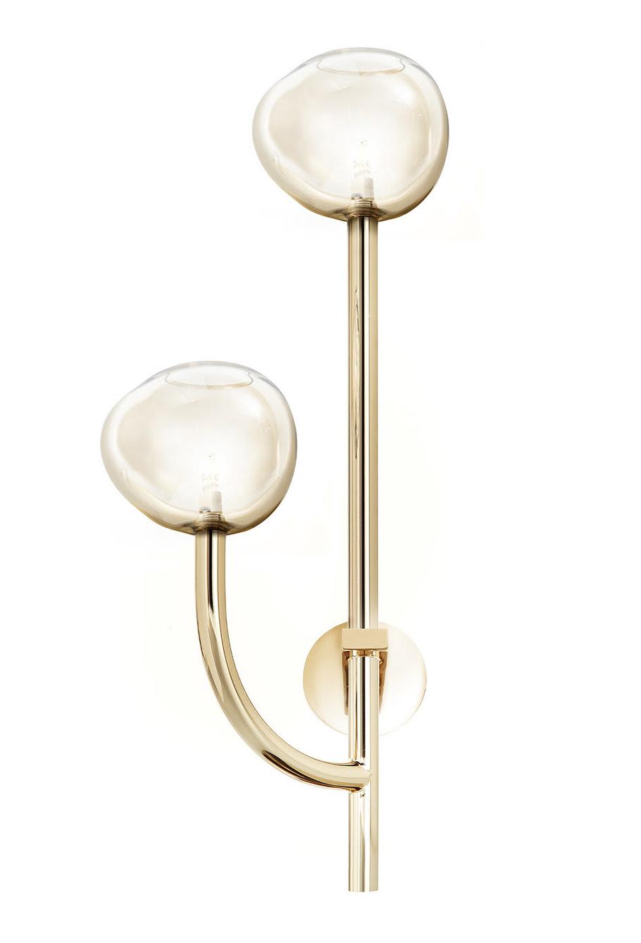 Honey Glass 2-Light Wall Lamp in Soft Gold Finish