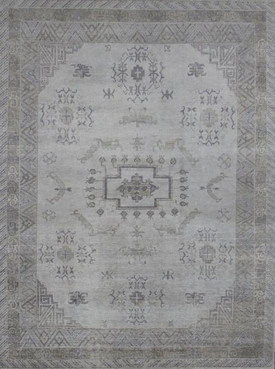 Khotan Hand-Knotted Wool Grey Rug