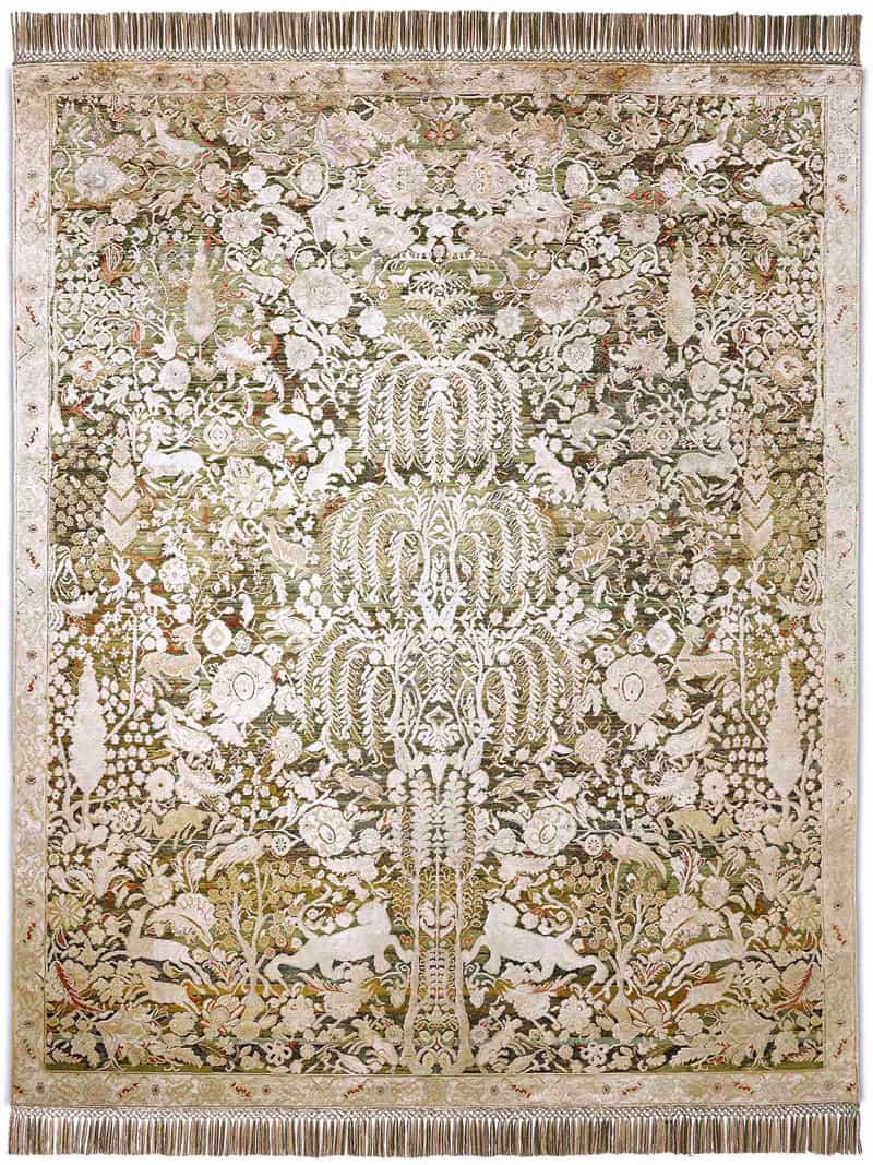 Gold / Green Handmade Luxury Rug