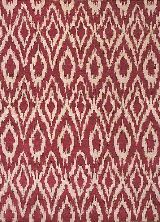 Ikat Hand-Knotted Wool Red Rug