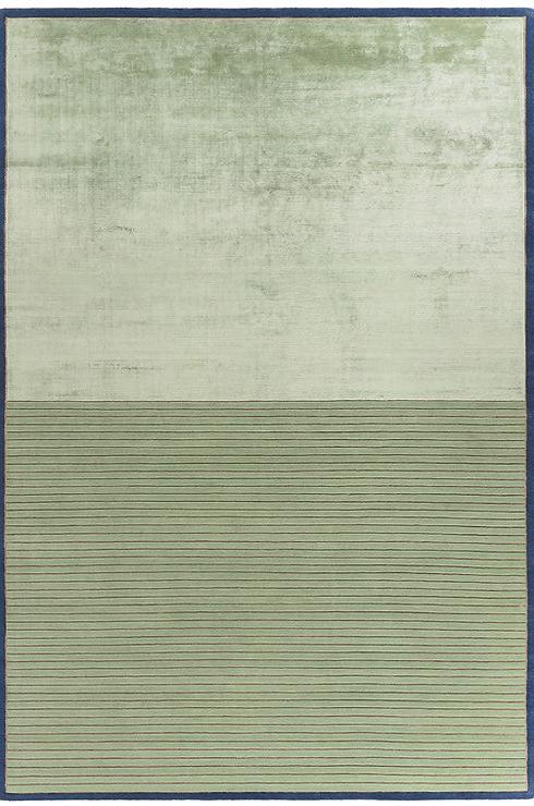 Hand Knotted Green Striped Wool & Viscose Rug