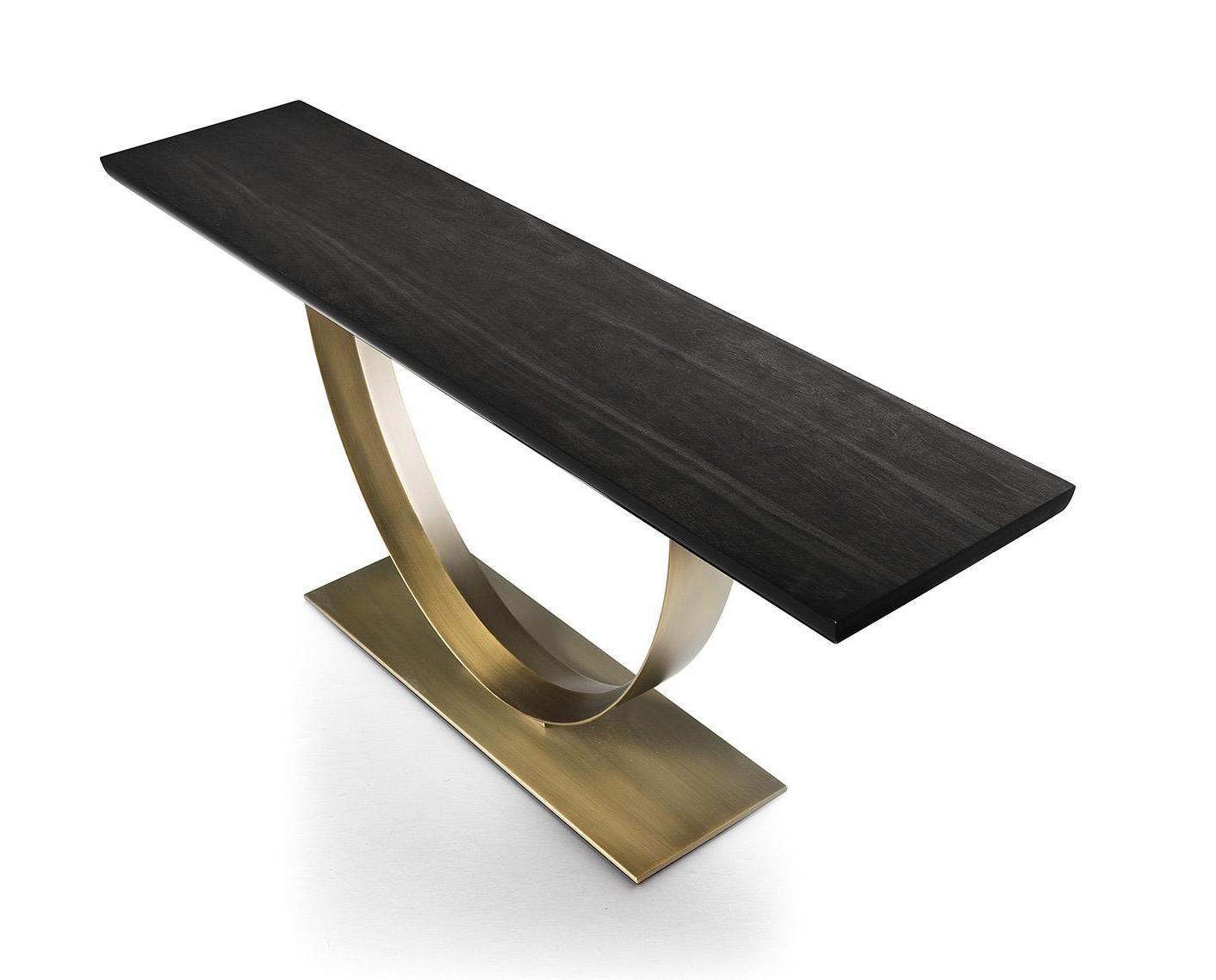 Wood-Top Console with Bronze Base