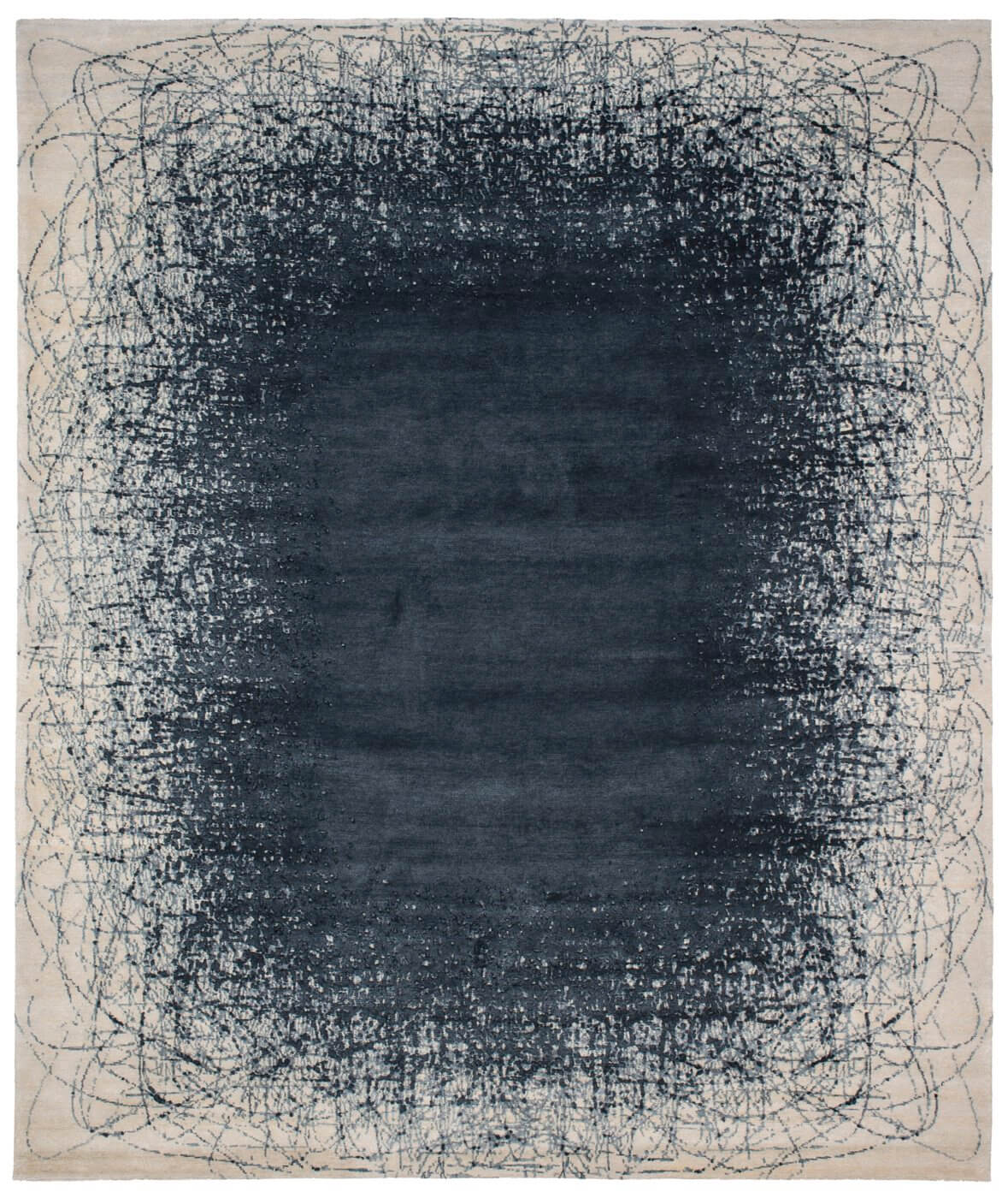 Ballpoint Art 6 Darkblue White Rug